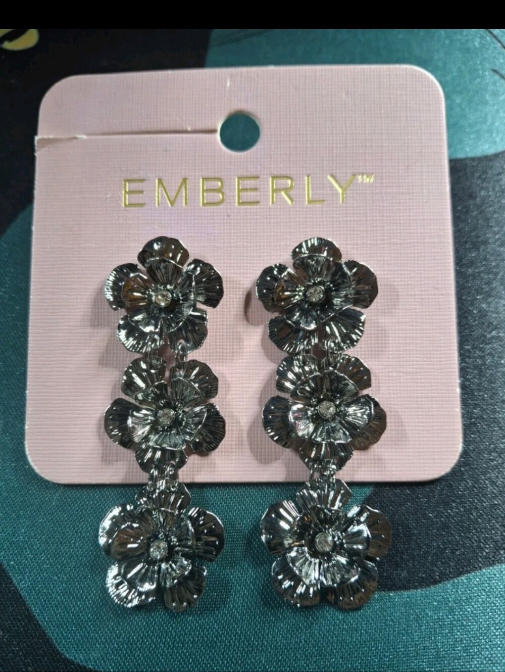 Emberly Silver Floral Drop Earrings